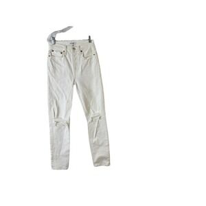 Re/Done Women's  90S High Rise Ankle Crop Jeans White Distressed Sz 24 NWT‎ READ